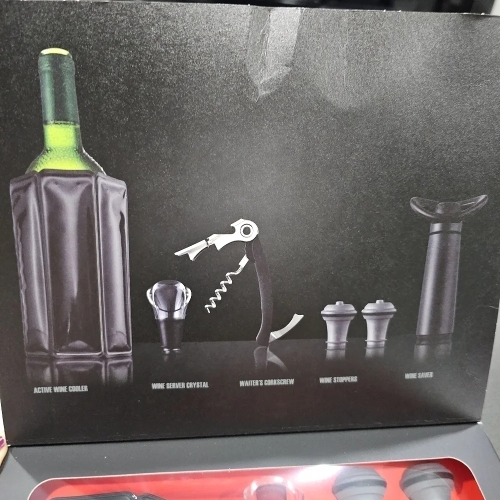 Vac-U-Vin  Wine Essentials 6 Piece Giftset, Standard, Black New in Box
